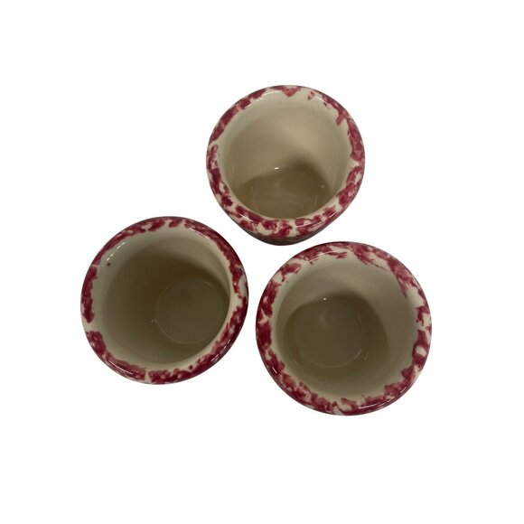Henn Pottery Vintage Red White Spongeware Pottery Cups Handcrafted Small - Picture 2 of 5